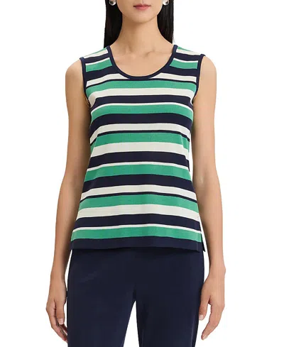 Ming Wang Stripe Scoop Neck Mid-length Knit Tank In Multi