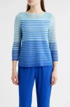 Ming Wang Stripe Sheer Knit Tunic In Blue