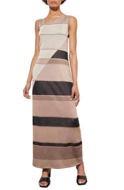 Ming Wang Stripe Sleeveless Maxi Dress In Java
