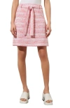 Ming Wang Stripe Tweed Belted Miniskirt In Pink Multi