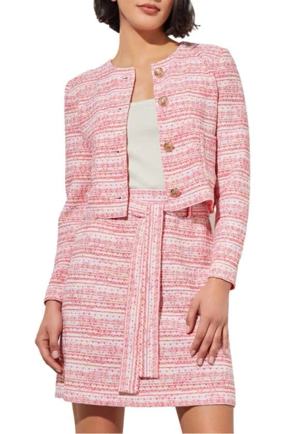 Ming Wang Stripe Tweed Crop Jacket In Flamingo Pink