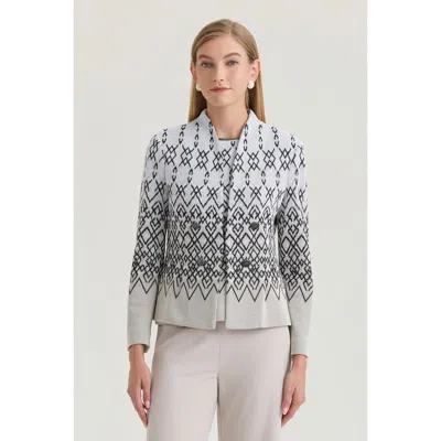 Ming Wang Tailored Diamond Jacquard Knit Jacket In White
