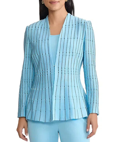 Ming Wang Tailored Dotted Stripe Peplum Knit Jacket In Multi