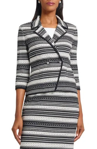 Ming Wang Tailored Fit Double Breasted Knit Blazer In Black/ivory