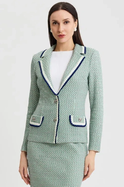 Ming Wang Tailored Jacquard Basketweave Knit Jacket In Multi