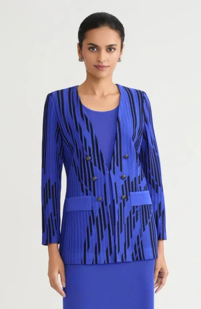 Ming Wang Tailored Lightweight Dual-toned Burnout Knit Jacket In Blue