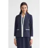 Ming Wang Tailored Two-toned Stretch Deco Crepe Blazer In Blue