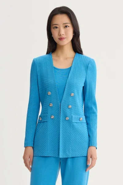 Ming Wang Textural Tonal Knit Jacket In Blue