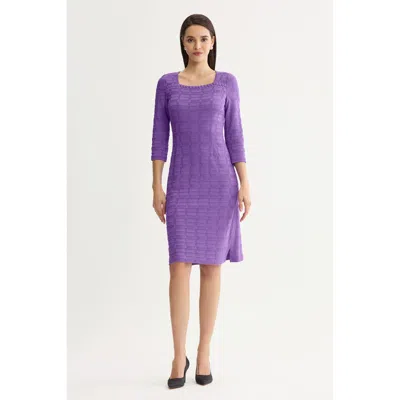 Ming Wang Textured Soft Knit Sheath Dress In Purple