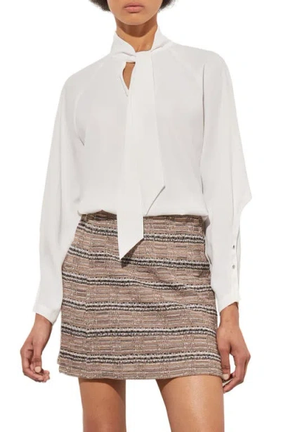 Ming Wang Tie Neck Long Sleeve Shirt In White