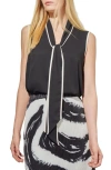 Ming Wang Tie Neck Sleeveless Top In Black/ White