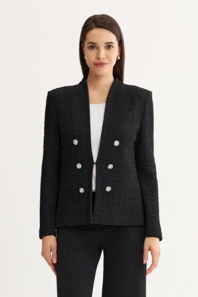Ming Wang Tonal Eyelash Tweed Knit Jacket In Black