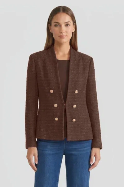 Ming Wang Tonal Eyelash Tweed Knit Jacket In Dark Umber