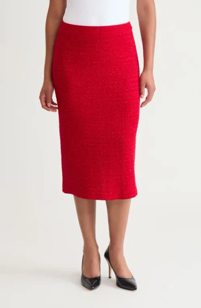 Ming Wang Tonal Eyelash Tweed Knit Midi Skirt In Red