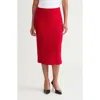 Ming Wang Tonal Eyelash Tweed Midi Pencil Skirt In Red