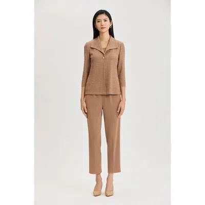 Ming Wang Tonal Wing Collar Knit Jacket In Neutral