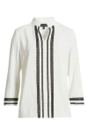 Ming Wang Trim Accent Crepe Popover Shirt