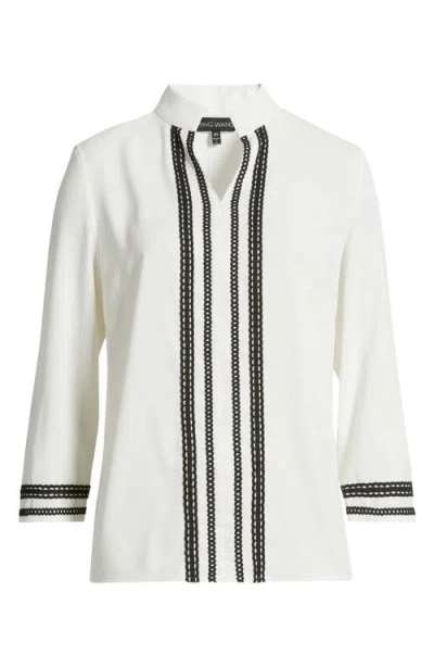 Ming Wang Trim Accent Crepe Popover Shirt