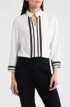 Ming Wang Trim Accent Crepe Popover Shirt In White