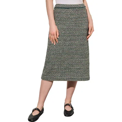 Ming Wang Tweed Knit Midi Pencil Skirt In Green