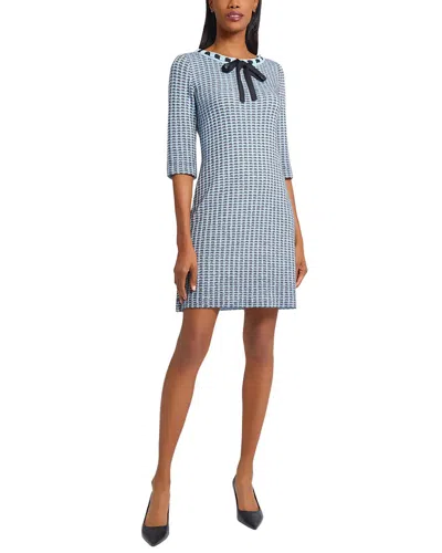Ming Wang Tweed Knit Sheath Dress With Crochet Ribbon Trim In Gray
