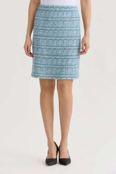 Ming Wang Tweed Knit Straight Skirt In Blue