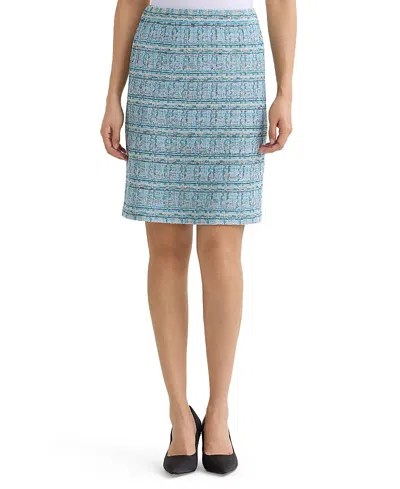 Ming Wang Tweed Knit Straight Skirt In Blue
