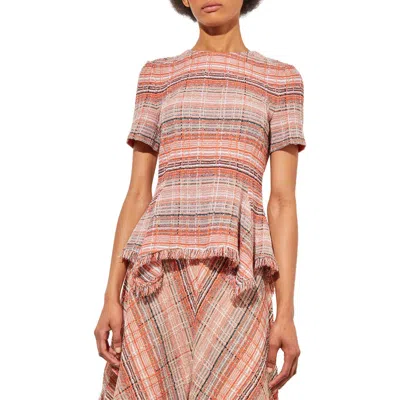 Ming Wang Tweed Peplum Top In Brown