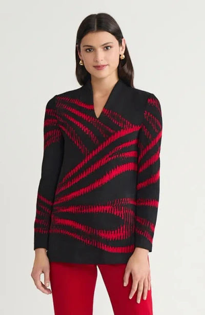 Ming Wang Two-tone Jacquard Soft Knit Tunic In Black