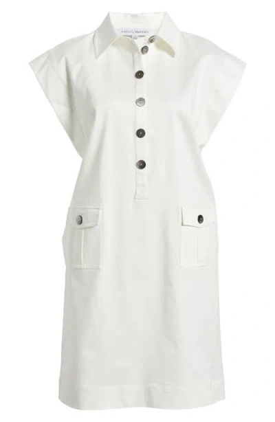 Ming Wang Utility Shift Dress In White