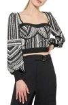 Ming Wang Vari Stripe Bustier Knit Crop Top In Black/ivory