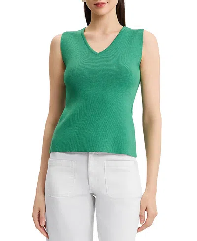 Ming Wang Family Savvy V-neck Soft Knit Tank In Green