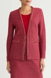 Ming Wang Whipstitch Chain Trim Knit Jacket In Red