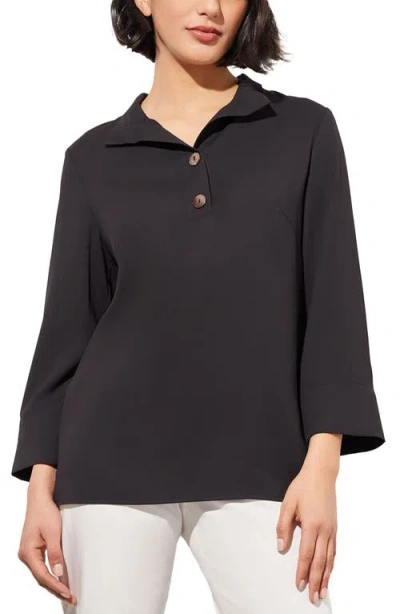 Ming Wang Heritage Fit Wing Collar Bracelet Sleeve Crêpe De Chine Top In Black
