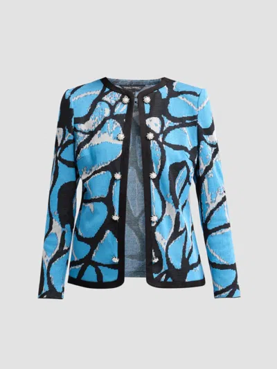 Ming Wang Women's Abstract Jacquard Suede Knit Jacket In Tranquil