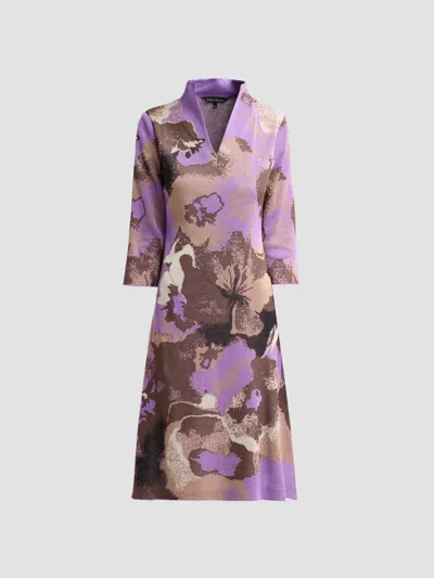 Ming Wang Women's Abstract Jacquard-knit V-neck Midi Dress In Purple