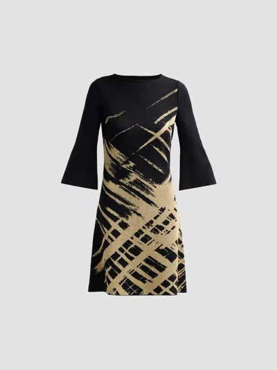 Ming Wang Women's Abstract Metallic Knit A-line Knee-length Dress In Black