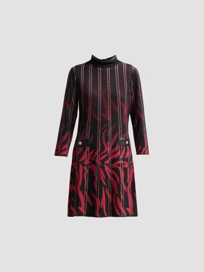 Ming Wang Women's Animal Knit Mock-turtleneck Mini Dress In Black