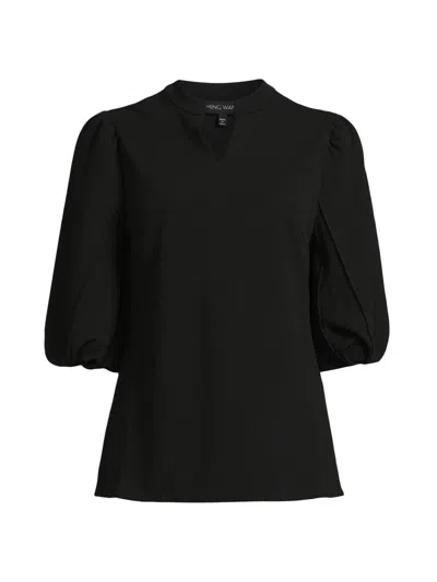 Ming Wang Women's Deco Crépe Puff-sleeve Blouse In Black