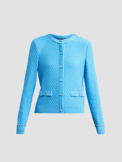 Ming Wang Women's Diamond Knit Cardigan In Blue