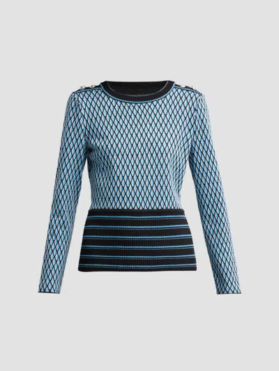 Ming Wang Women's Diamond Soft Ribbed Knit Top In Tranquil Blue