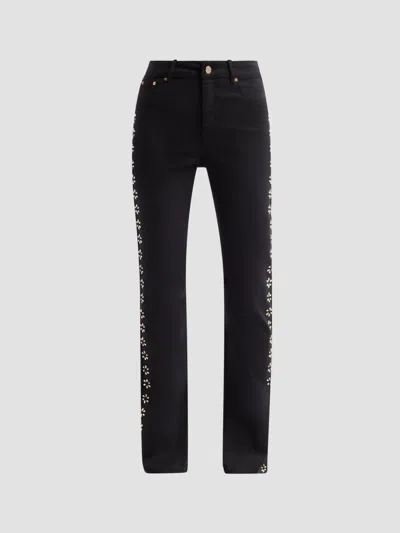 Ming Wang Women's Embellished High-rise Straight-leg Jeans In Black