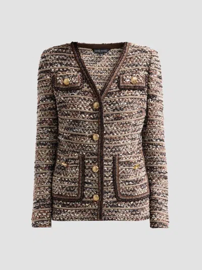 Ming Wang Women's Eyelash Tweed Jacket In Warm Taupe