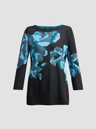 Ming Wang Women's Floral Jacquard Tunic Top In Blue