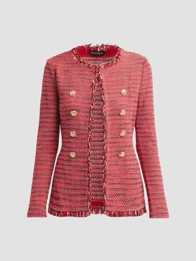 Ming Wang Women's Fringe-trim Tweed Knit Jacket In Pink