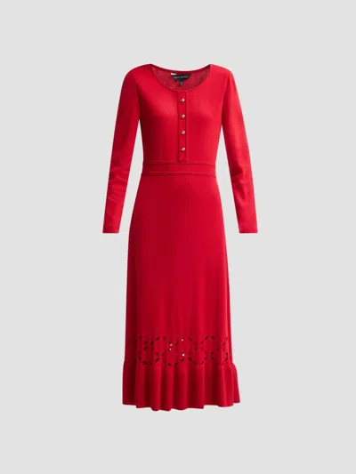 Ming Wang Women's Knit A-line Scoopneck Midi Dress In Red