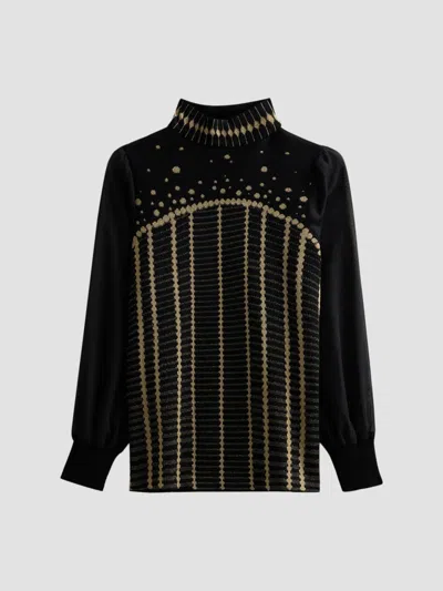 Ming Wang Women's Metallic Mixed-media Knit Sweater In Black