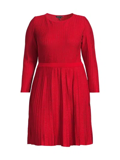 Ming Wang Women's  X Tanya Foster Plus Tonal-stitch Knit Fit & Flare Dress In Red