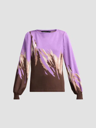 Ming Wang Women's Petite Abstract-jacquard Knit Top In Purple