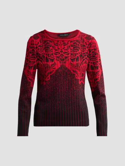 Ming Wang Women's Petite Jacquard Long-sleeve Top In Red